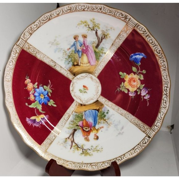 Dresden Richard Klemm Red Quatrefoil Plate Size 7-7/8” Burgundy Germany (B) - Picture 1 of 7
